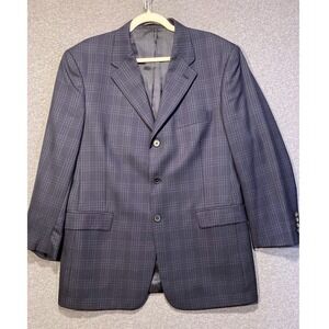 Murano Made in Italy Navy Blue Windowpane 3-Button Blazer Sport Coat Mens 42R